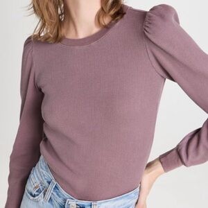 Amo waffle knit puff sleeve thermal top